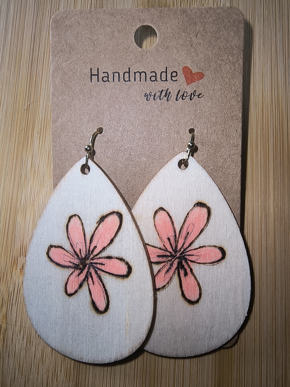 Hand Crafted Pink Floral Teardrop Earrings